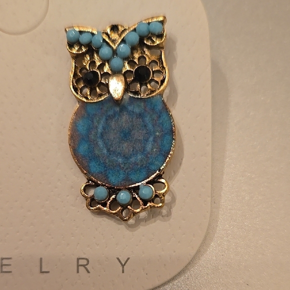 Charming Blue and Gold Owl Earrings - Picture 5 of 7